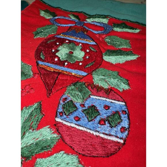 2 Vintage Hand Embroidered Christmas Stockings Set Pink Blue  2 Vintage Hand Embroidered Christmas Stockings Set Pink Blue Bows Bells Ornament